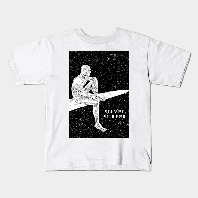 silver surfer: black and white Kids T-Shirt by galarh